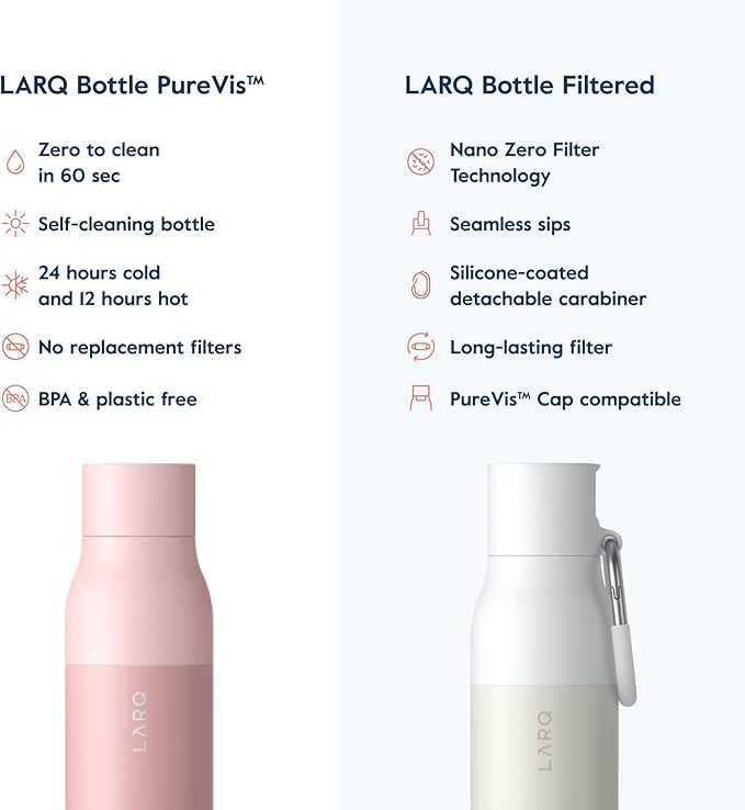 LARQ Bottle PureVis 17 oz - Self-Cleaning and Insulated Stainless Steel Water Bottle with UV Water Purifier and Award-winning Design | Reusable & Travel Friendly, Himalayan Pink