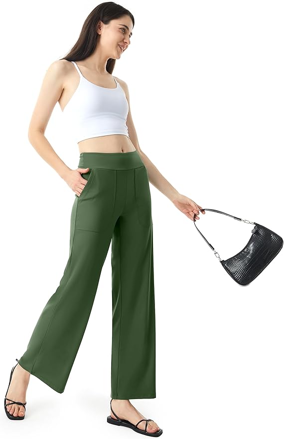 AFITNE Womens Wide Leg Yoga Pants with Pockets High Waist Stretch Dress Casual Pants Loose Lounge Sweatpants 28"/30"/32"