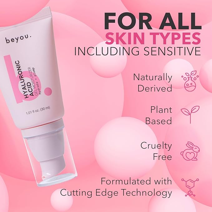 Beyou. Hyaluronic Acid Gel Moisturizer – Lightweight Oil-Free Water Gel for Deep Hydration, Plumping & Reducing Dryness – Fragrance-Free Korean Skincare for Sensitive & All Skin Types – 1.01 fl oz