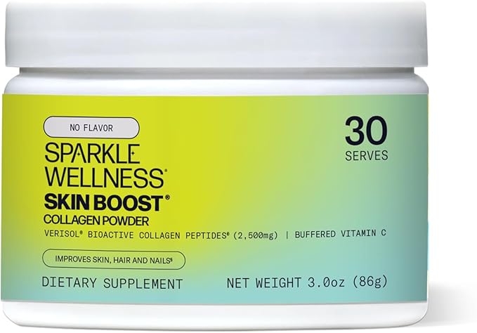 Sparkle Wellness VERISOL Bioactive Hydrolyzed Collagen Peptides | Collagen Powder Supplement with Vitamin C for Skin, Hair & Nail Health | Skin Boost (No Flavor) [30-Serves]