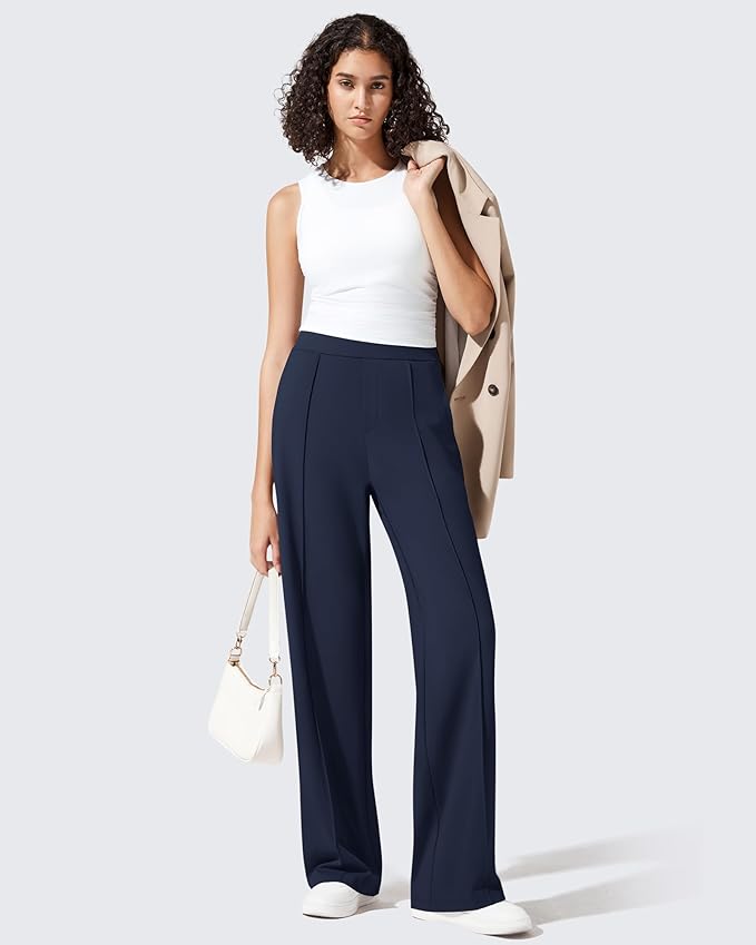 G4Free ShiftReady Women's Yoga Dress Pants with Pockets Wide Leg Business Casual Slacks High Waist Lounge Trousers