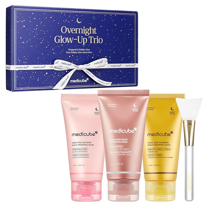 medicube Overnight Glow-Up Trio | Amazon Exclusive Holiday Overnight Wrapping Peel Off Mask | Collagen, Turmeric & PDRN | Perfect for Holiday Gifting & Self-Care | Korean Skincare for Women & Men