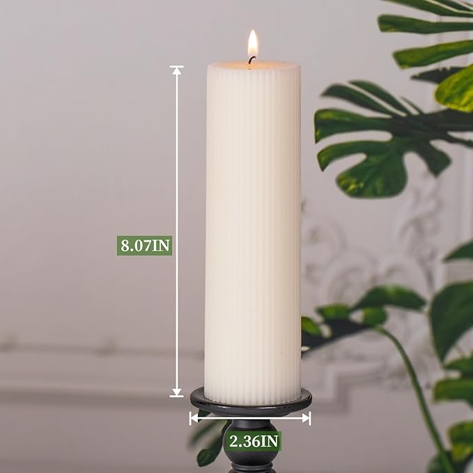 KONNI White Pillar Candles 2.4 x 7.9 inch Unscented Pillar Candle Bulk, Long Burning Candles, Smokeless Dripless Large Round Gear-Shaped Candle for Wedding, Home Decoration, Party, Spa, Dinner