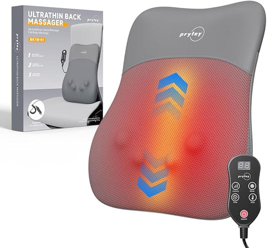 Back Massager, Ultrathin Rolling Up and Down Back Massage with Heat 4D Kneading & Red Light Therapy for Pain Relief Deep Tissue,Shoulder Massager Gift for Men Women Parents Relaxation at Car,Grey