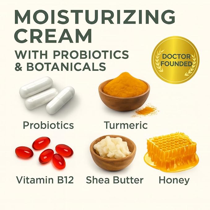 Yobee Body & Face Cream for Dry, Itchy Skin | Dermatologist Formulated | Probiotics, Honey, Turmeric, Vitamins B12 & E, Ceramides, Shea Butter | Fragrance Free | For Kids & Adults | Soothe Eczema