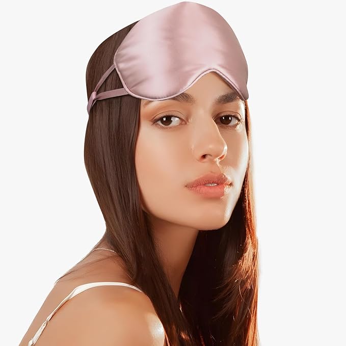 Silk Eye Mask for Sleeping with Adjustable Strap for Women/Men/Adults Blackout Pure Mulberry Silk Sleep Mask for Side Sleeper/Travel/Flight,Pink
