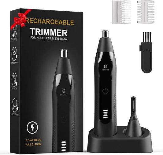 Ear and Nose Hair Trimmer for Men, 2025 Professional Painless USB Rechargeable Eyebrow & Facial Electric Hair Trimmer for Men Women, Powerful Motor, Dual Edge Blades, IPX7 Waterproof Easy Clean