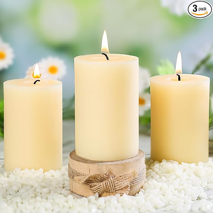 3 Pack Beeswax Pillar Candles,Ivory White Beeswax Candles-105 Hours Long Burning,Unscented Bees Wax Candles for Home,Prayer,Emergency,Dripless Smokeless Organic Pillar Candles 2x3in