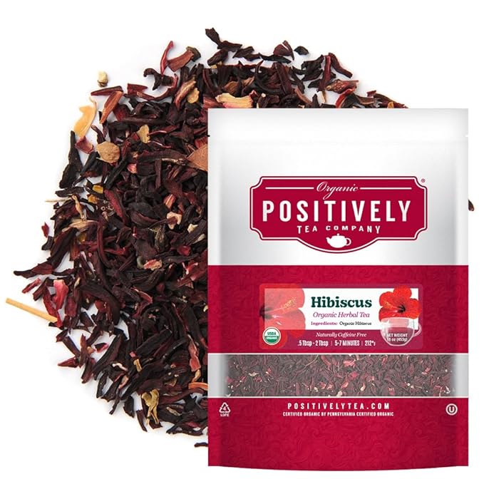 Organic Positively Tea Company, Hibiscus, Herbal Tea, Loose Leaf, 16 Ounce