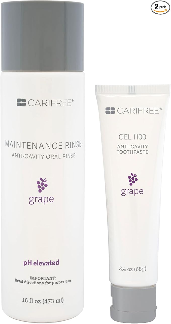 CariFree Maintenance & Prevention Kit, Grape | Anti-Cavity Fluoride Toothpaste & Mouthwash Freshens Breath and Moistens Mouth | Dentist Recommended for Oral Care (2 Piece Set)