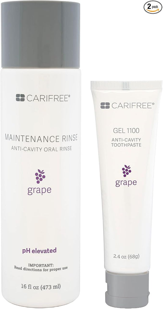 CariFree Maintenance & Prevention Kit, Grape | Anti-Cavity Fluoride Toothpaste & Mouthwash Freshens Breath and Moistens Mouth | Dentist Recommended for Oral Care (2 Piece Set)