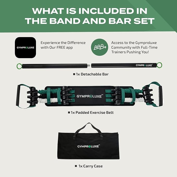 Gymproluxe Portable Gym - Resistance Exercise Band Set - 200LBS Resistance Bands for Men & Women - Multi Gym Fitness Equipment & Pilates Bar for Home Workout