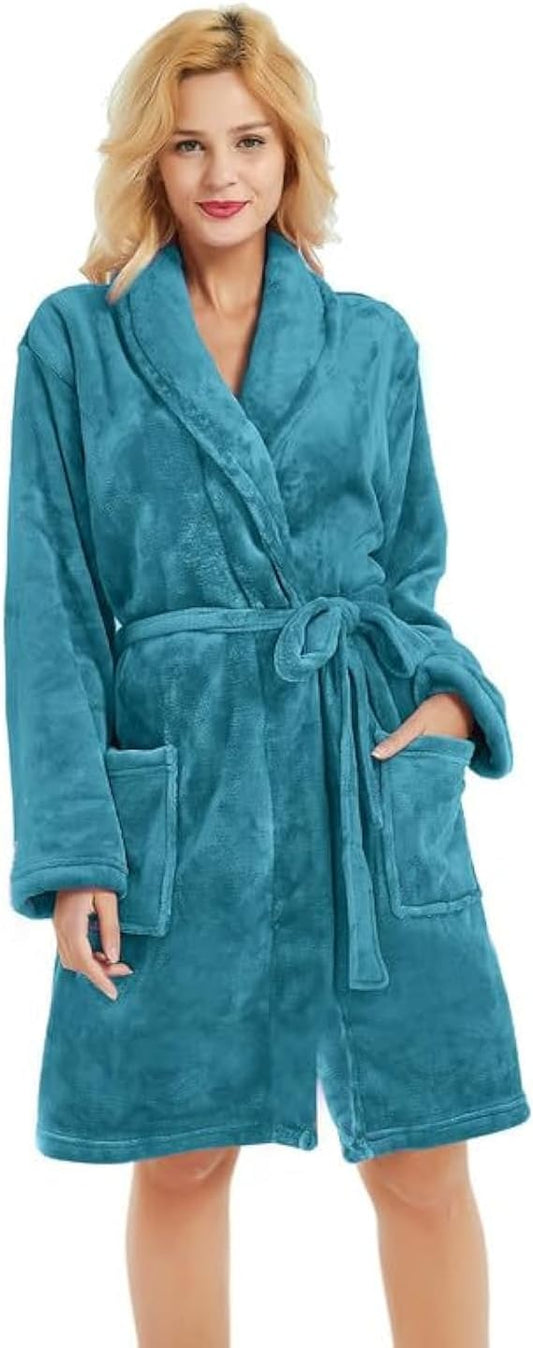 U2SKIIN Women Fleece Robe, Short Cozy Plush Robes for Womens Soft Shawl Collar Warm Spa Bathrobe