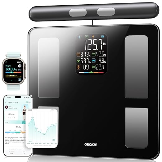 Smart Scale for Body Weight, 8 Electrodes Digital Bathroom Scale with BMI, Body fat, Muscle Mass, 27 Body Composition Measurement, Bathroom Smart Scales with Larger Platform, LCD Screen, 400lbs