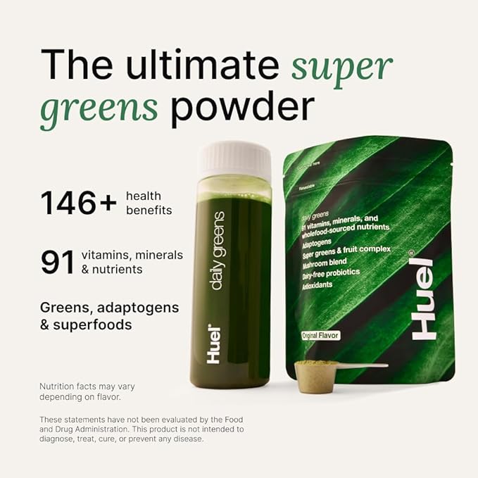 Huel Daily Greens Peach Passionfruit | Superfood Greens Powder | 91 Vitamins, Minerals, and Wholefood-Sourced Ingredients | Adaptogens, Antioxidants, Gut-Friendly Probiotics | 30 Servings