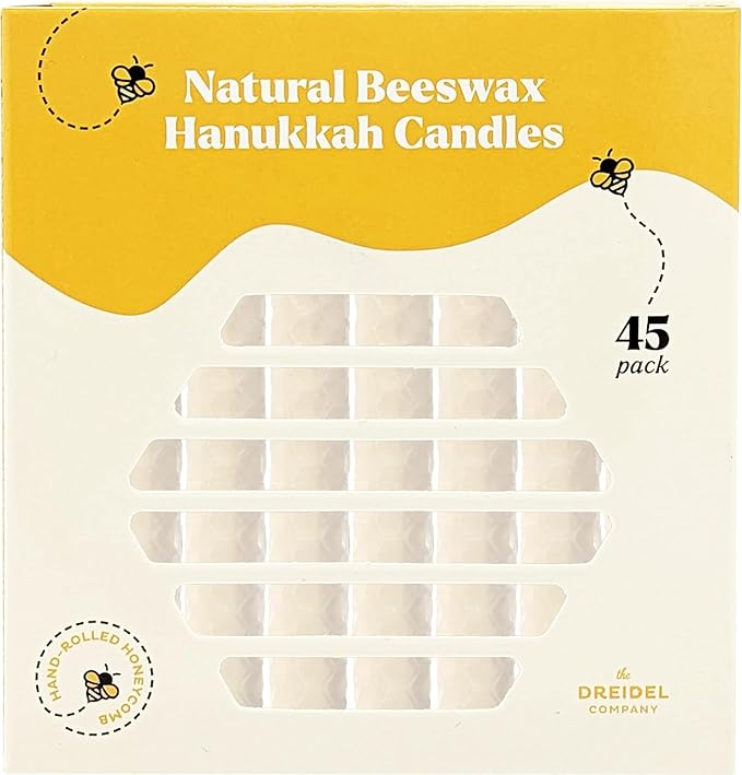 The Dreidel Company 10-Pack Hand Rolled Hanukkah Candle Natural Honeycomb Beeswax White, 45 Minute Burn Time, 45 Candles for All 8 Nights of Chanuka