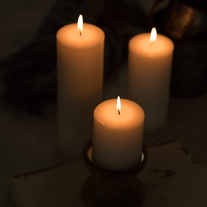 HomeLights Pillar Candles - 2.7x8 inch | 80 Hours Burning, 6 Count - White Unscented Smokeless European Pillar Candles - Perfect for Wedding, Parties, Spas, Home Gatherings and Dinner