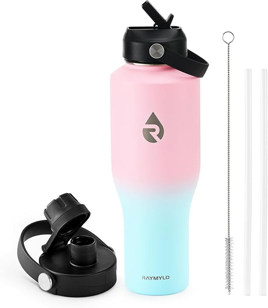 40 oz Insulated Water Bottle with Straw fit in Car Cup Holder, Triple Wall Vacuum Stainless Steel(Cold 48 hrs, Hot 24 hrs), Leakproof & Non-BPA, Hydro Travel Flask with Straw and Spout Lid