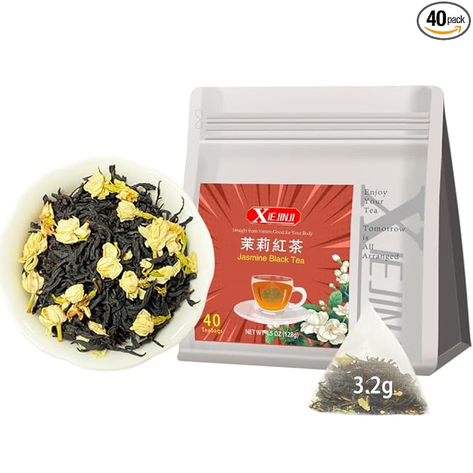 XIEJINJI Jasmine Black Tea - 40 Count, Special Blend Black Tea with Jasmine, Fragrant Floral Aroma, Eco-Conscious Tea Bags, 4.5 Oz