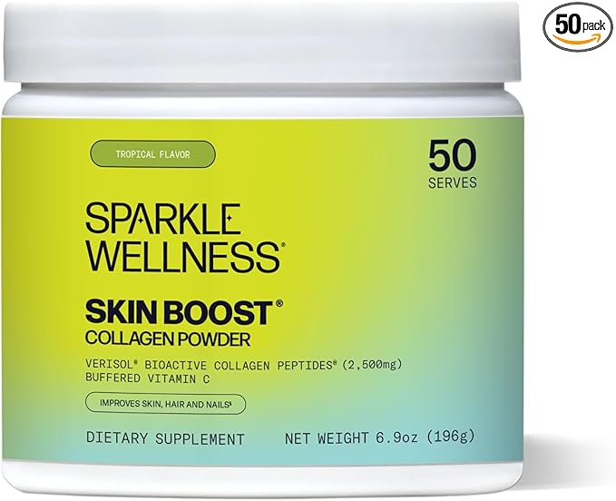 Sparkle Wellness VERISOL Bioactive Hydrolyzed Collagen Peptides | Collagen Powder Supplement with Vitamin C for Skin, Hair & Nail Health | Skin Boost (Tropical) [50-Serves]