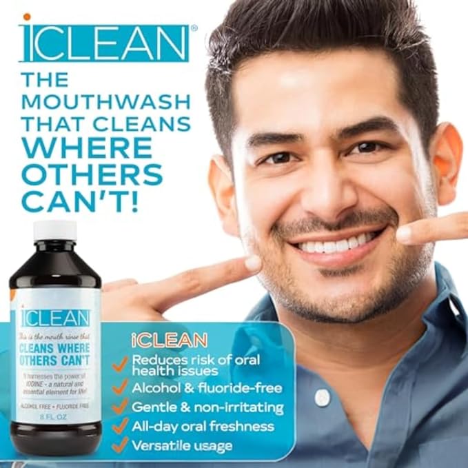 iCLEAN Mouthwash - Fluoride & Alcohol-Free Rinse | Harness The Power of Iodine | Molecular Iodine Mouth Rinse for Clean Oral Care | Gargle for Bad Breath & Oral Wellness | Cleans Where Others Can't