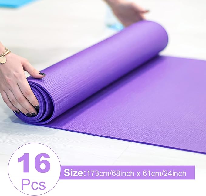 Funtery 16 Pack 3 mm Thick Yoga Mat Exercise Workout Mat Non Slip Fitness Pad for Women Gym Home Yoga Pilates