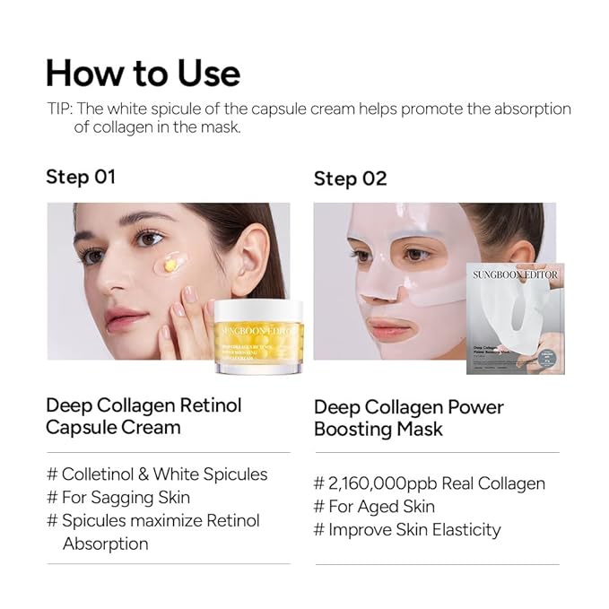SUNGBOON EDITOR Deep Collagen Boosting Duo : Deep Collagen Mask (4ea) & Power Boosting Capsule Cream, Skincare Gift Sets for Mom