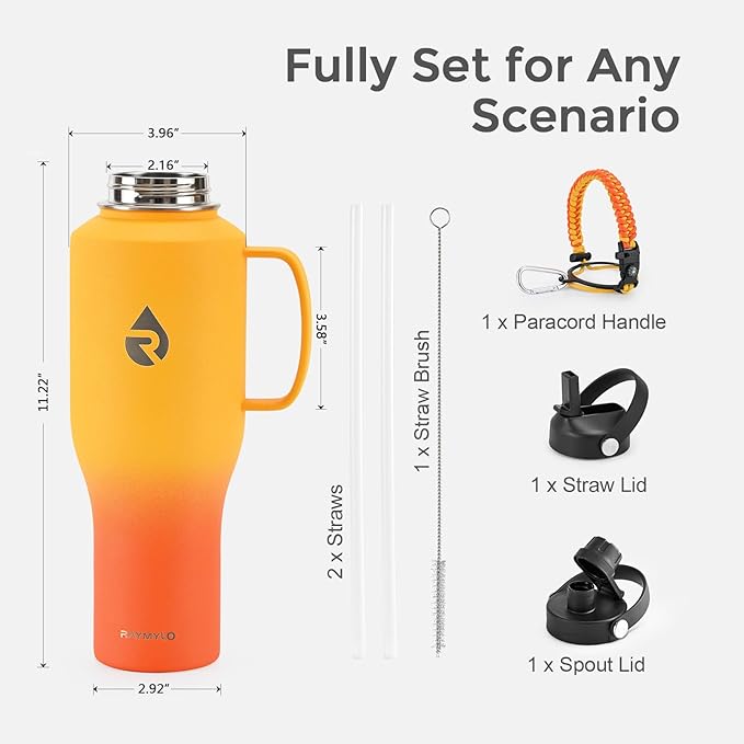 Insulated Water Bottle 40oz (Cold for 48 Hrs), Stainless Steel Water Bottle with Handle & Straw Lid & Paracord Handle, Triple Wall Vacuum Leakproof Travel Flask, Fit in Any Car Cup Holder