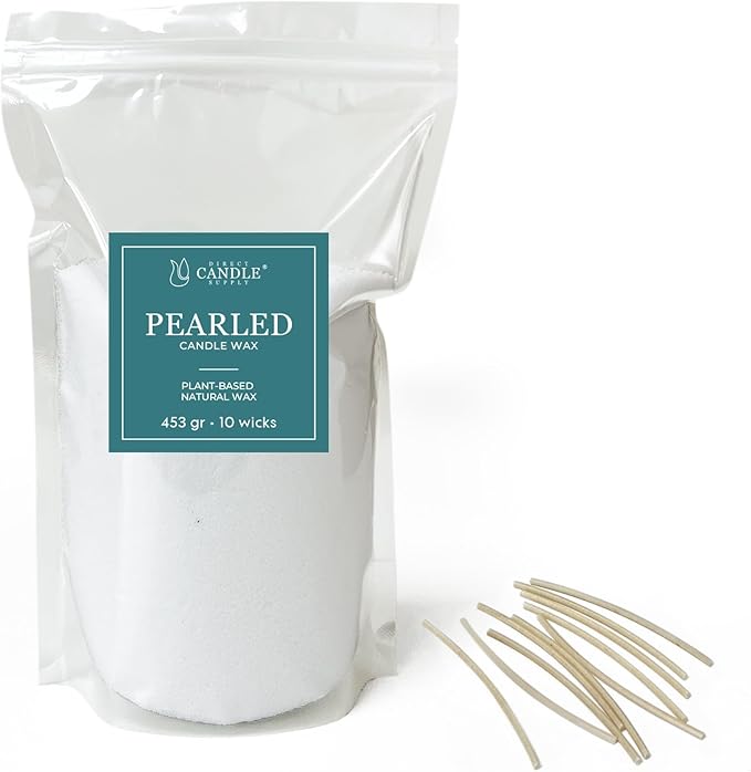 Direct Candle Supply 1lb White Unscented Sand Candles with Wicks, Pearled Candle, Powder Candle Wax, Refillable Pearl Candles with 10 Wicks for Candlemaking