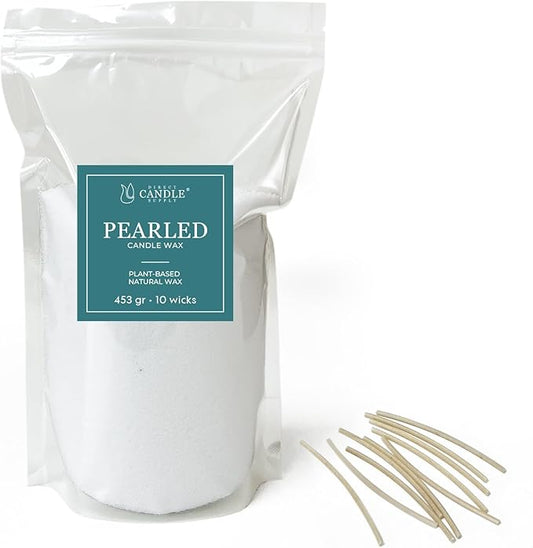 Direct Candle Supply 1lb White Unscented Sand Candles with Wicks, Pearled Candle, Powder Candle Wax, Refillable Pearl Candles with 10 Wicks for Candlemaking