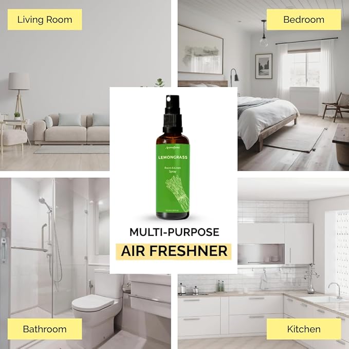 Lemongrass Room Linen & Pillow Spray by Aromafume | 100ml/3.38 fl oz | with Pure Lemongrass Essential Oil | Aromatherapy Spray for Relaxation, Sleep & Stress Relief | Mist for Bedding, Fabrics