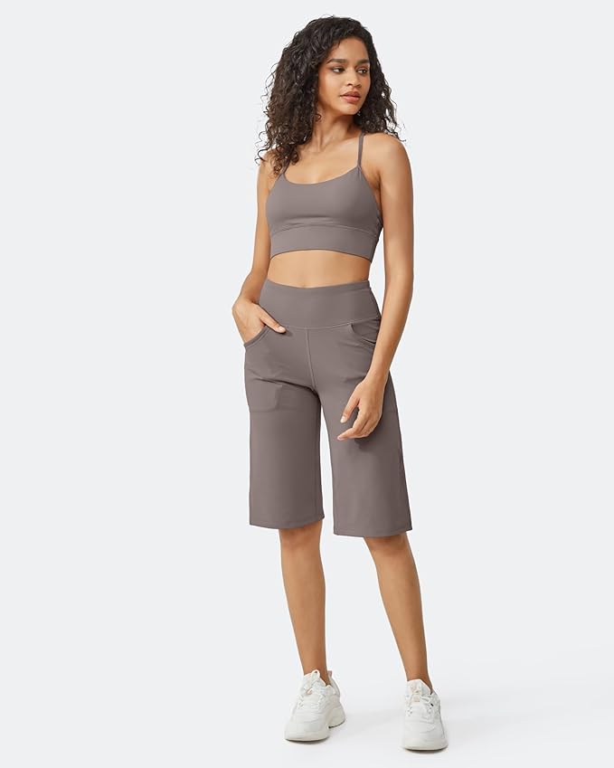 Promover Capri Pants for Women Wide Leg Yoga Cropped Pants with Pockets Loose Casual Summer Pants