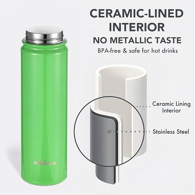Insulated Stainless Steel Water Bottle with Straw, Ceramic-Lined, BPA-Free & Leak-Proof, 24 oz, Green Shimmer