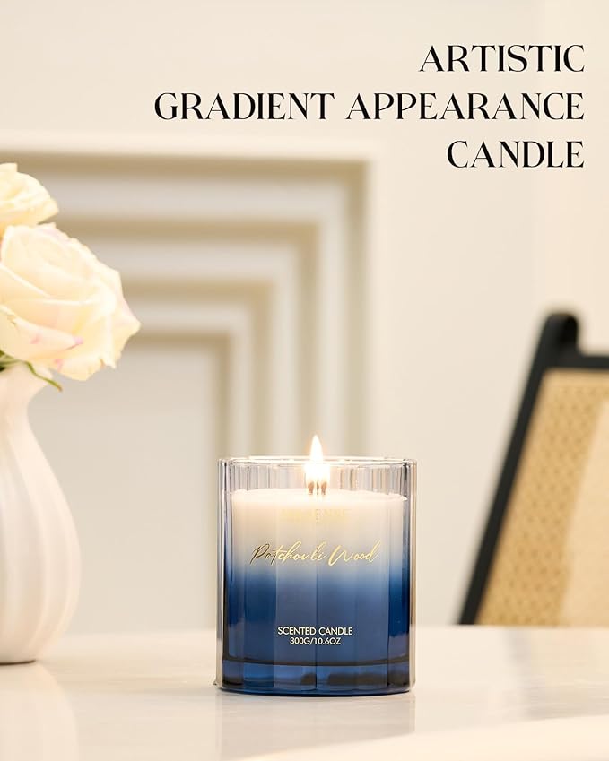 M&SENSE Sandalwood Patchouli Scented Candle - 10.6oz Natural Soy Wax 60-Hour Long Lasting Burn Time Non Toxic Strong Woody Scented Candle for Men Women