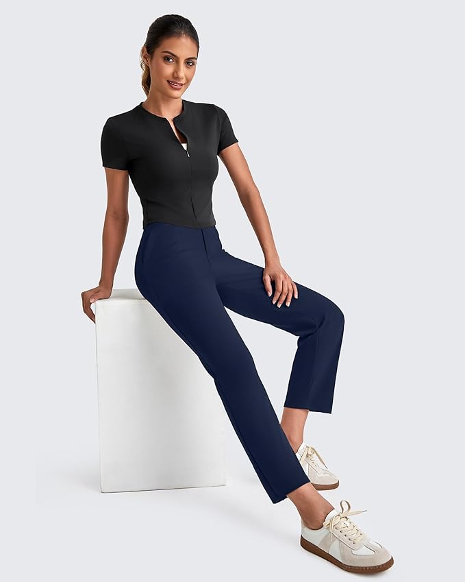 G4Free ShiftReady Womens Ankle Dress Yoga Pants with Pockets Stretchy Business Casual Slacks Work Trousers Travel Pant