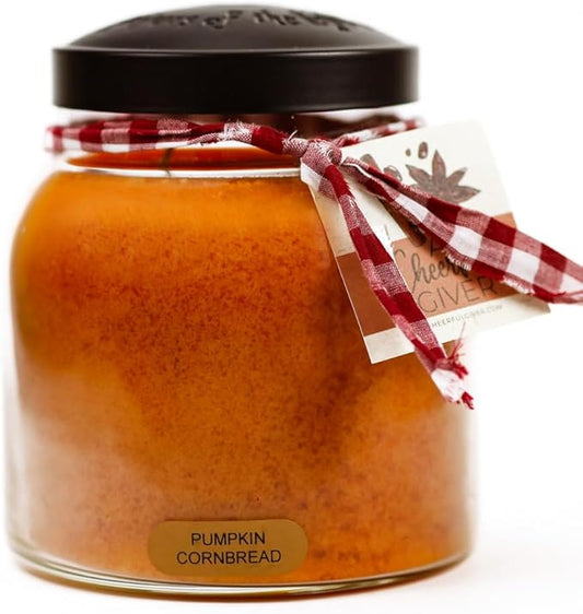 A Cheerful Giver - Pumpkin Cornbread - 34oz Papa Scented Candle Jar with Lid - Keepers of The Light - 155 Hours of Burn Time, Gift for Women, Orange