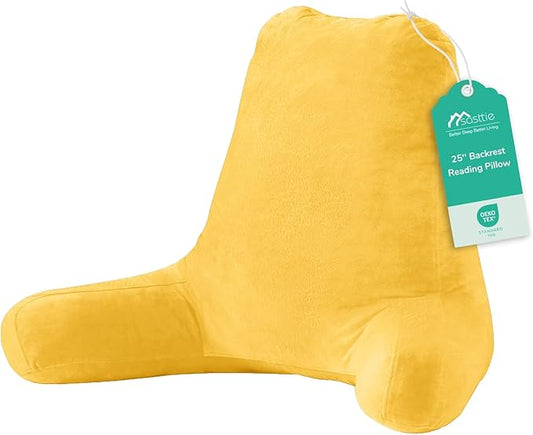 Sasttie 25-inch Reading Pillows for Sitting in Bed Adult, Jumbo Velvet Back Pillow Bed Sitting Up, XL High Back-Rest Support Cushion for Sit Up on Couch & Floor, Oeko-Tex Certified, Yellow