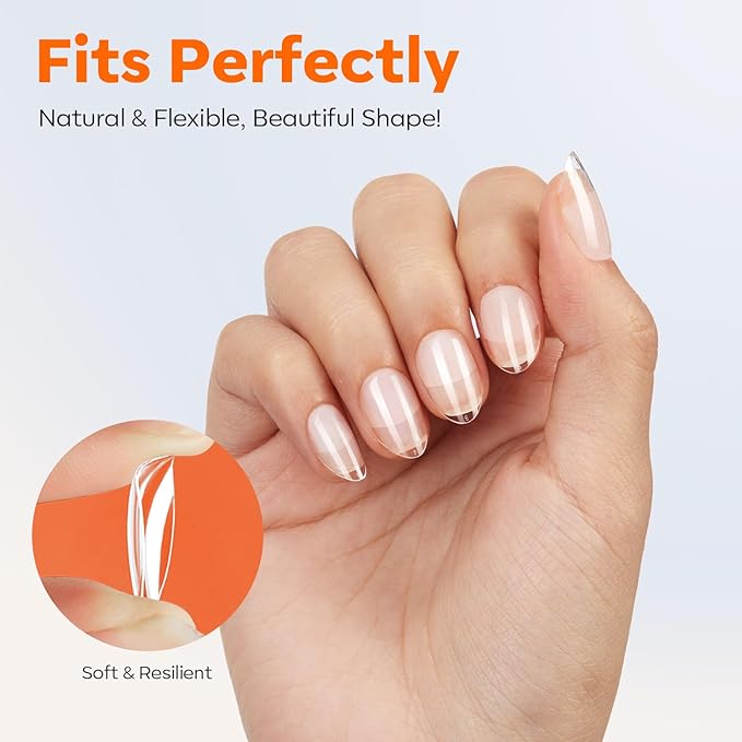modelones Extra Short Almond Nail Tips, Pre-shaped Tips x Gel Soft Fake Nails False Acrylic Clear Full Cover Press on Extension Kit x Gel Manicure DIY at Home 216PCS 12Sizes