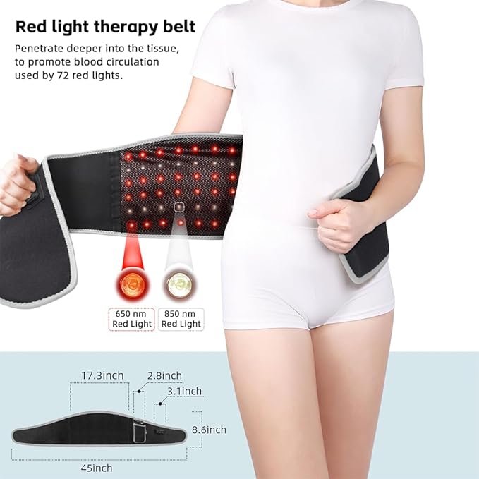 SHINE WELL Cordless Red Light Therapy Massage Belt with 3 Heat Levels and Vibrating, Lower Back Massager FSA HSA Eligible,Battery Powered Back Massager, for Dad