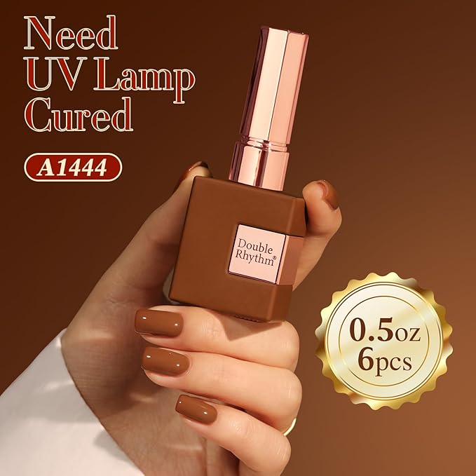 Double Rhythm 6 Pcs 15 ML Gel Polish Set Same Color Same Bottle Soak Off Gel Polish Kit Nail Art Manicure Salon DIY at Home for Women (Coffee Brown Nude Red Beige Pink-T6-5)
