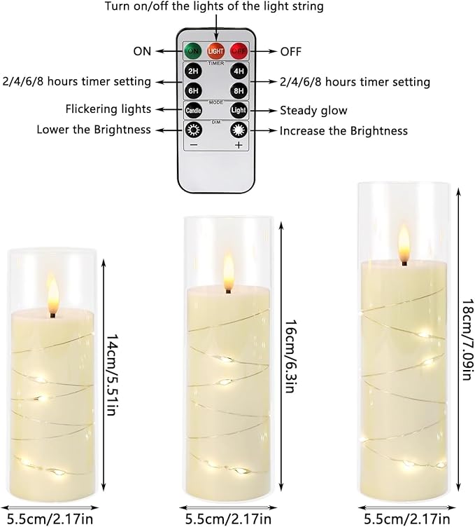 24 Pack Christmas Decoration Flickering Flameless Candles,Battery Operated Candles,LED String Lights LED Candles for New Year, Home Decor, Parties,Wedding(D2.2 xH 5" 6" 7") (Ivory)