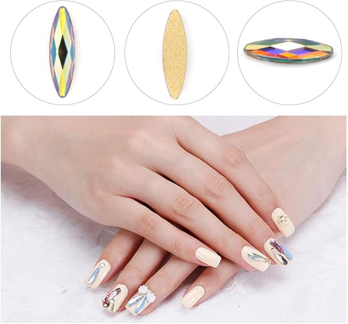 1848 Pcs Glass Nail Rhinestones Set(120+1728 pcs), Mix Colors Drop Shape 3x10mm Gems Stones For Nails Art Decorations