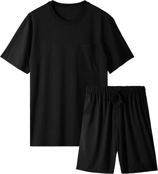 BAMBOO COOL Mens Pajama Set Summer Pjs Sleepwear Short Sleeve Shirts Soft Lightweight Sleep Sets with Pockets S-2XL