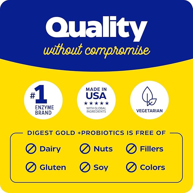 Enzymedica Digest Gold + Probiotics, 2-in-1 Formula for Gut Health, Digestive Enzymes & 1 Billion Active Probiotic Cultures, 90 Count