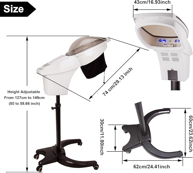 Hair Steamer Hair Mister Hooded Ozone O3 Micro Mist Hair Care Professional Machine White UV Protect Paint Unit Barber Shop Red Blue Light Black Natural Hair Deep Conditioning Wheel Base ET1408BM