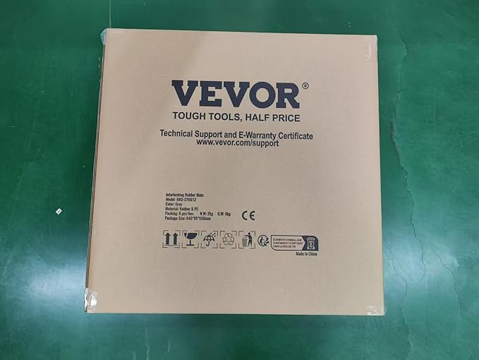 VEVOR 0.56 Inch Thick Gym Floor Mats, Rubber Top with EVA Foam, 25" x 25" Gym Flooring Workout Mats, Interlocking Puzzle Gym Mats for Gym, Home, Garage
