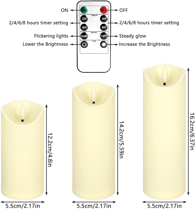 24 Pack Christmas Decoration Flickering Flameless Candles, Battery Operated Candles,LED Candles for Home Decor,Wedding,Halloween,Birthday,Valentine'sDay (D2.2 xH 5" 6" 7" Ivory)