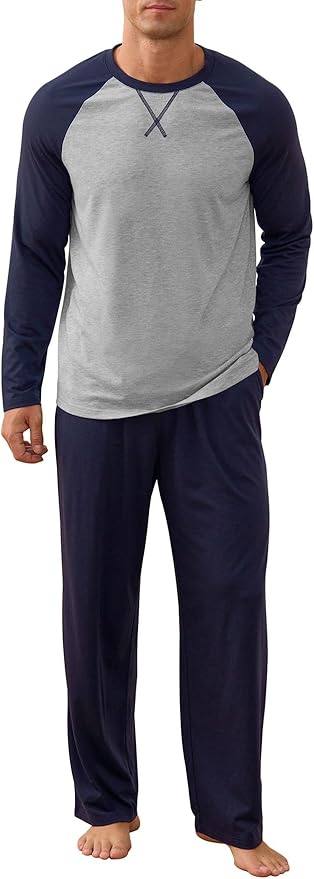 NITAGUT Men's Pajama Set Long Sleeve Sleepwear 2 Piece Loungewear with Pockets Soft Comfy Nightwear