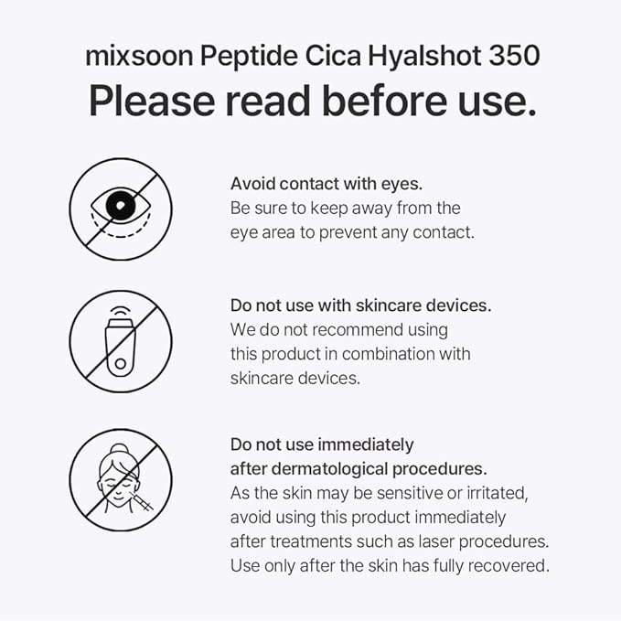 mixsoon Peptide Cica Hyalshot 350, 1.01 Fl. Oz / 30ml Centella Asiatica, Hyaluronic Acid for Sensitive Skin Lightweight & Fragrance-Free Korean Glass Skin Care