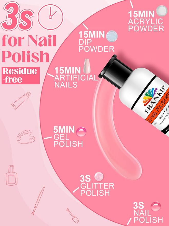 EBANKU Nail Polish Remover Kit, 120ML Gel Remover with Cuticle Oil 10 pcs Nail Clips, 50pcs Nail Foil and Tools Quick Removal for Nails Polish Acrylic Dip Powder